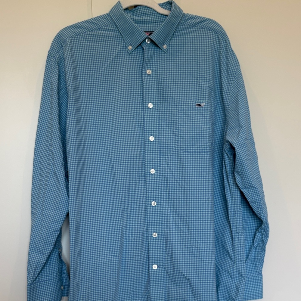 Vineyard Vines Blue and Green Gingham Button-Down Shirt